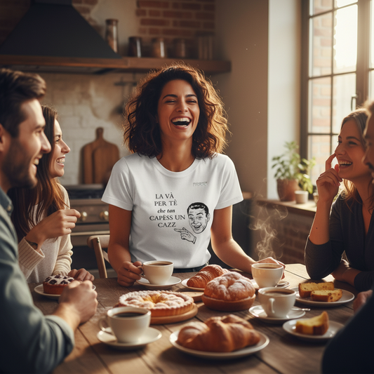 maglia vista frontale ''la va per te'' con donna che sorride