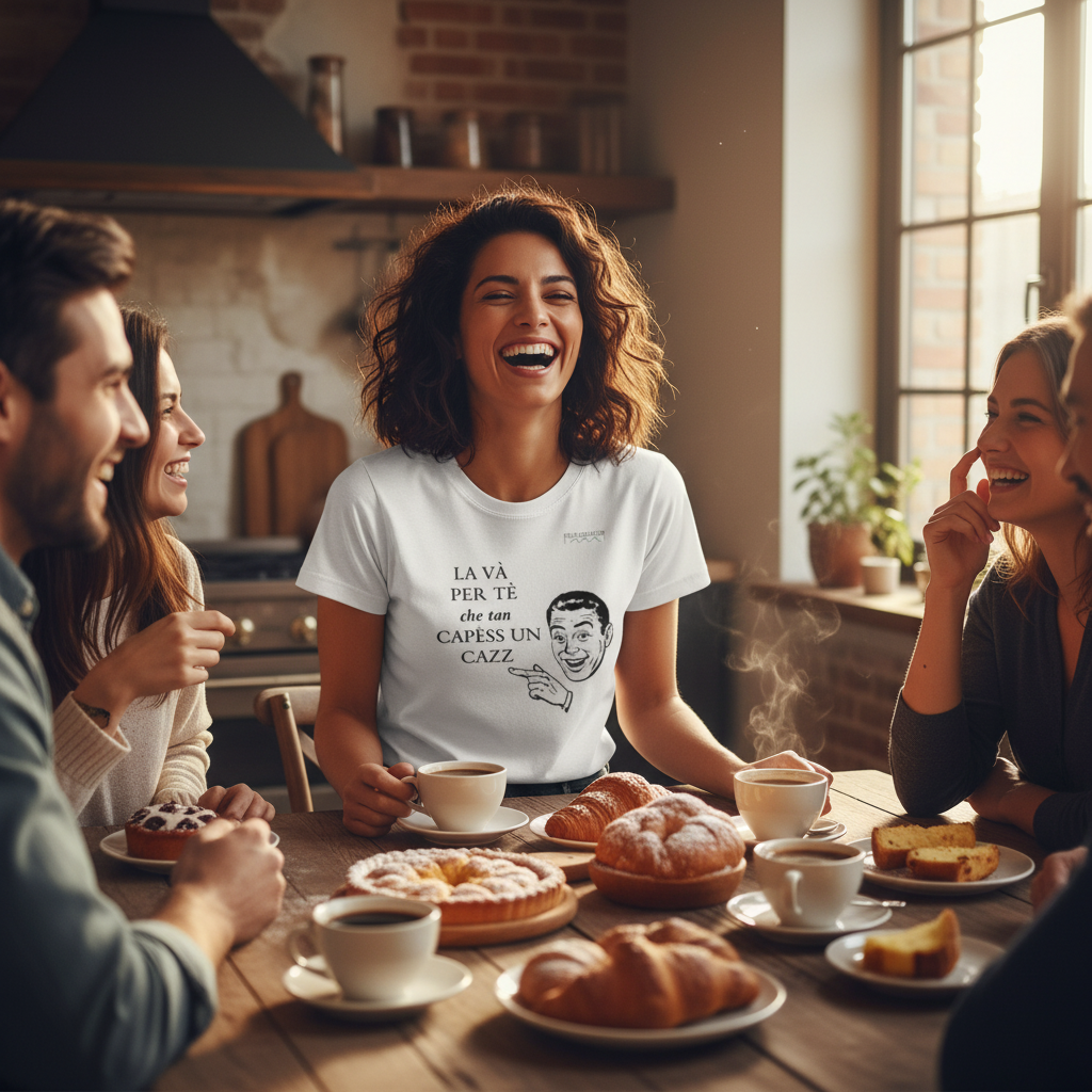 maglia vista frontale ''la va per te'' con donna che sorride