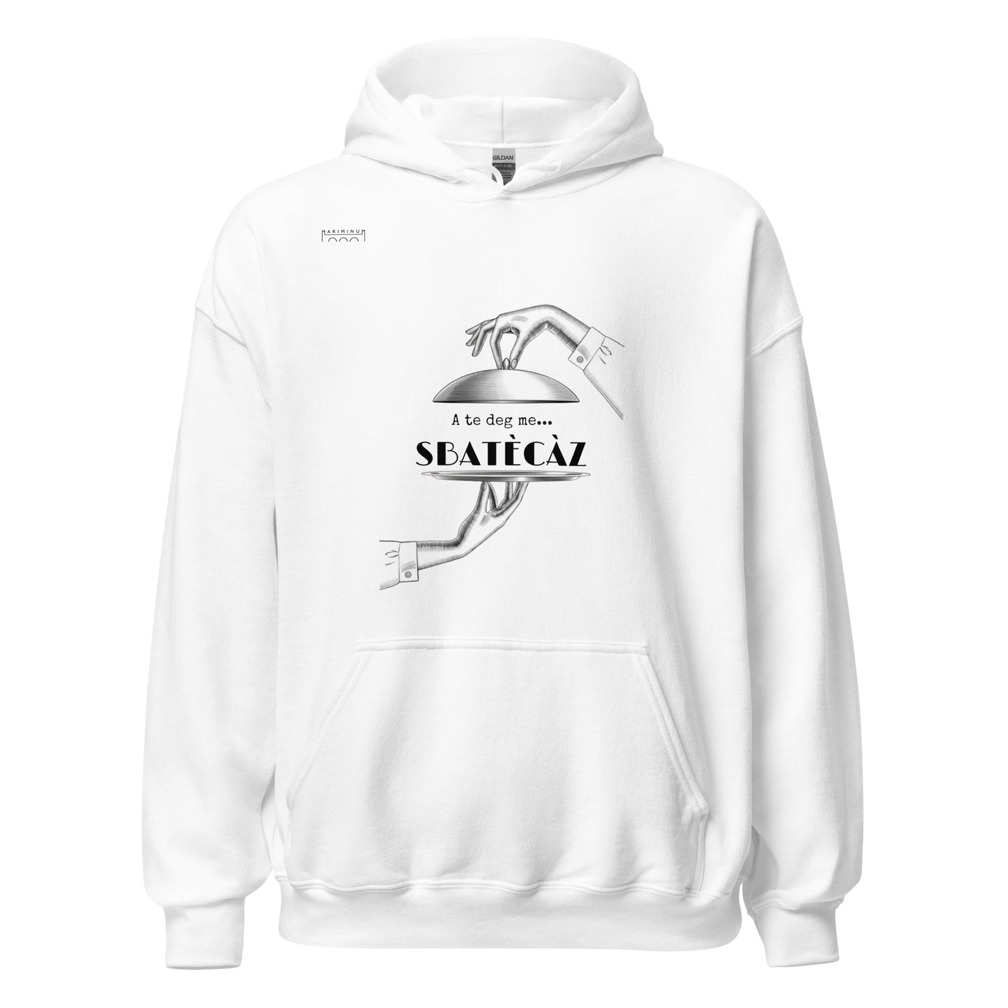 Felpa con cappuccio vista frontale SBATECAZ mariminum bianca